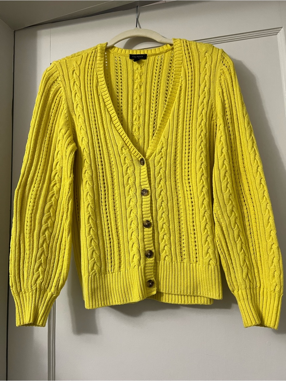 Talbots Yellow Cable Knit V-Neck Cardigan